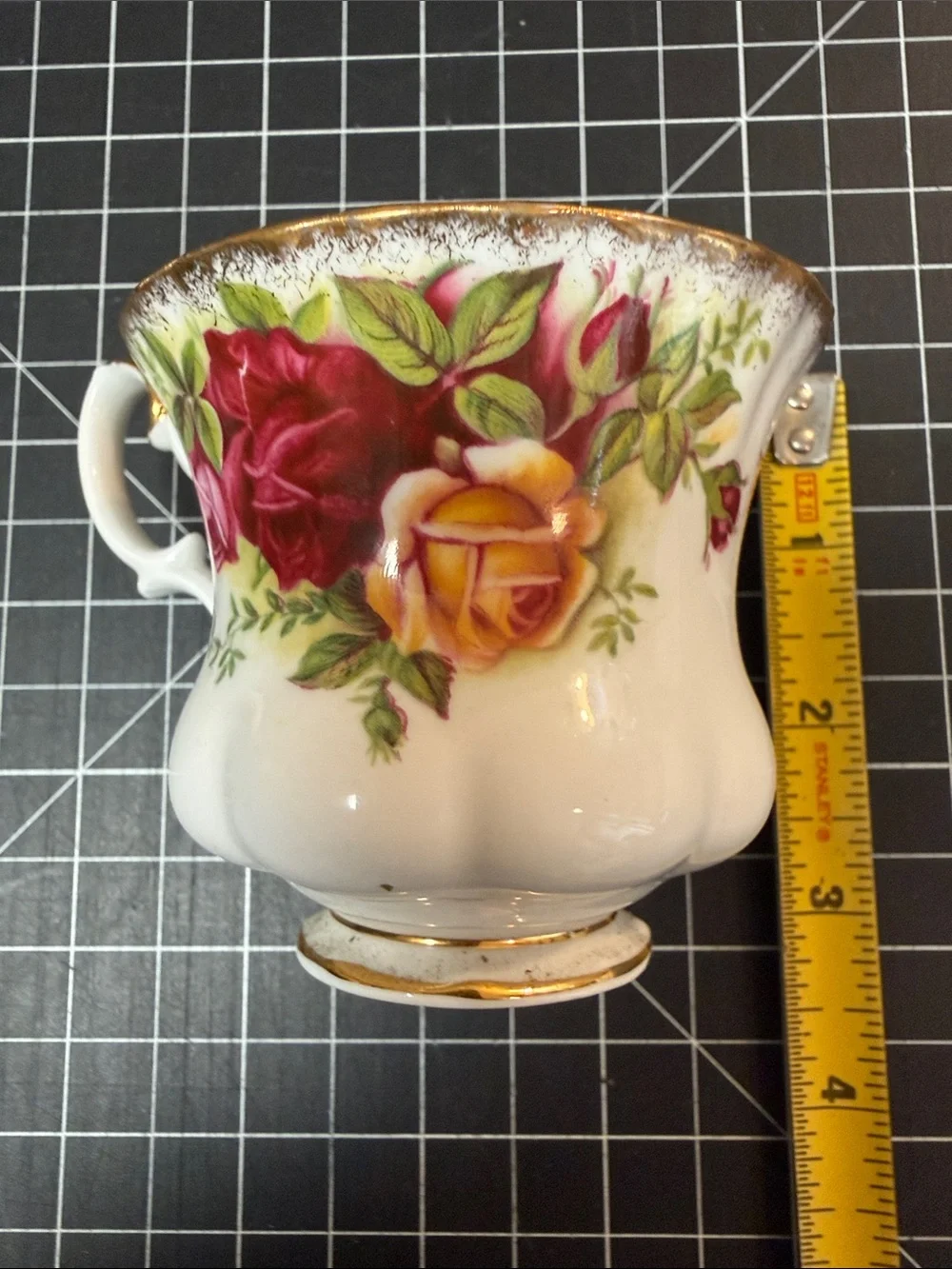 Floral Gold-Trim Porcelain Teacup and Saucer - Rose Pattern